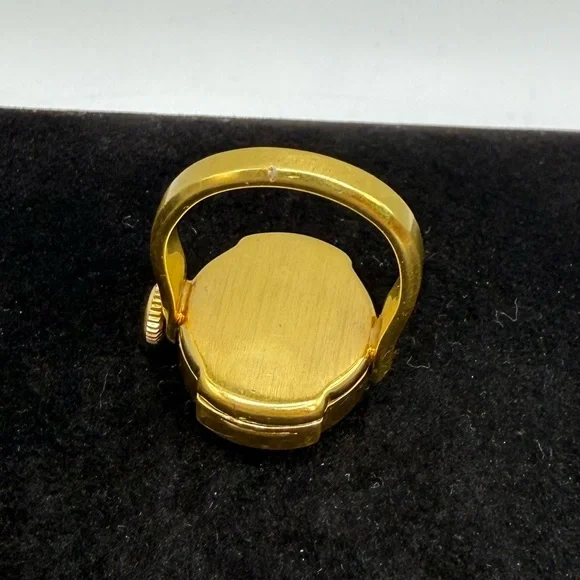 Vintage Bucherer Swiss Finger Watch Ring Plaque G20 Gold Plated Size 6.5